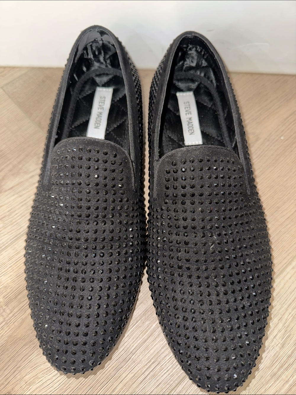 Steve Madden Black Studded Suede Slip-On Loafers